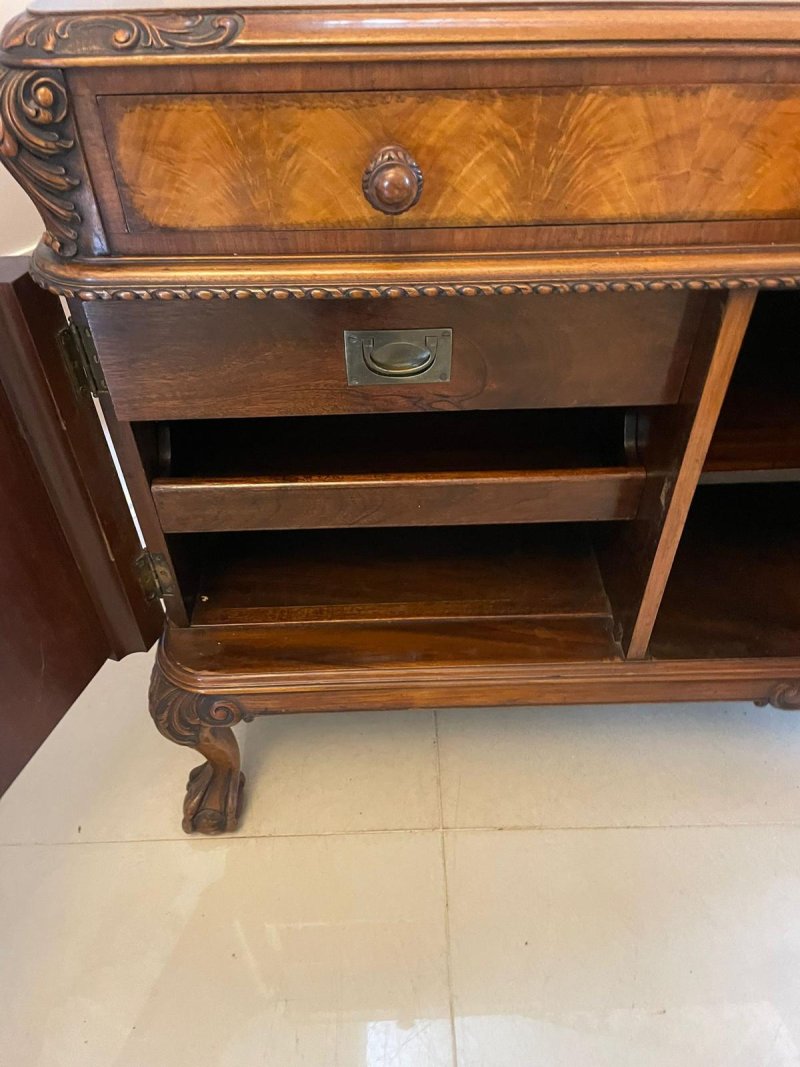 Superb Quality Antique Carved Burr Walnut Sideboard by Maple and Co. - Image 4